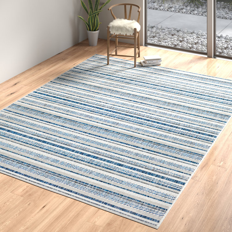 Beachcrest Home Bellino Striped Blue/White/Denim Indoor / Outdoor Area